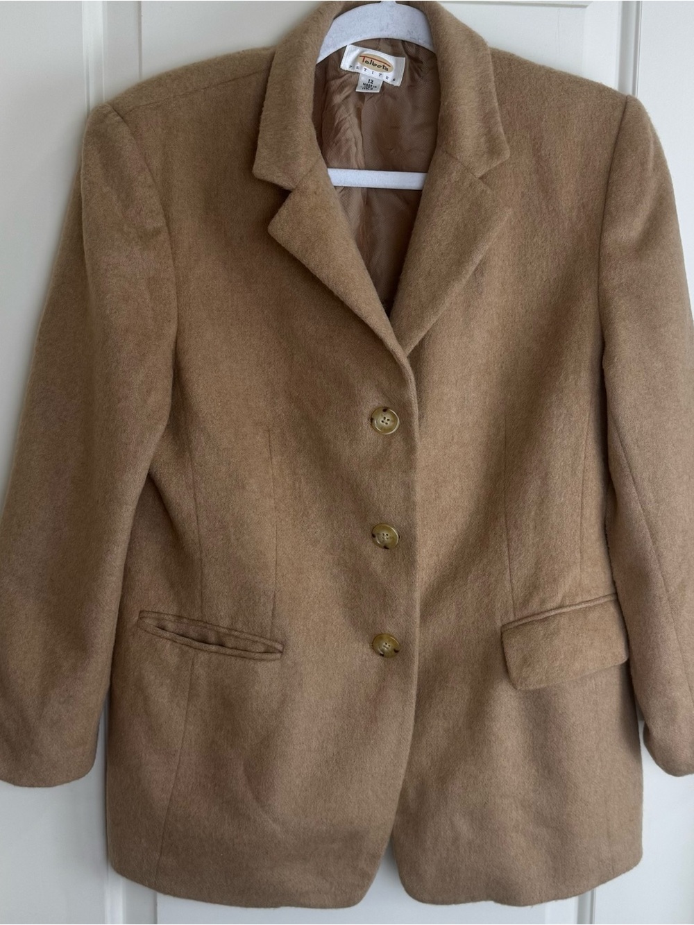 Vintage Talbots 12P 100% Camel Hair Blazer Made Italy Petite Tan